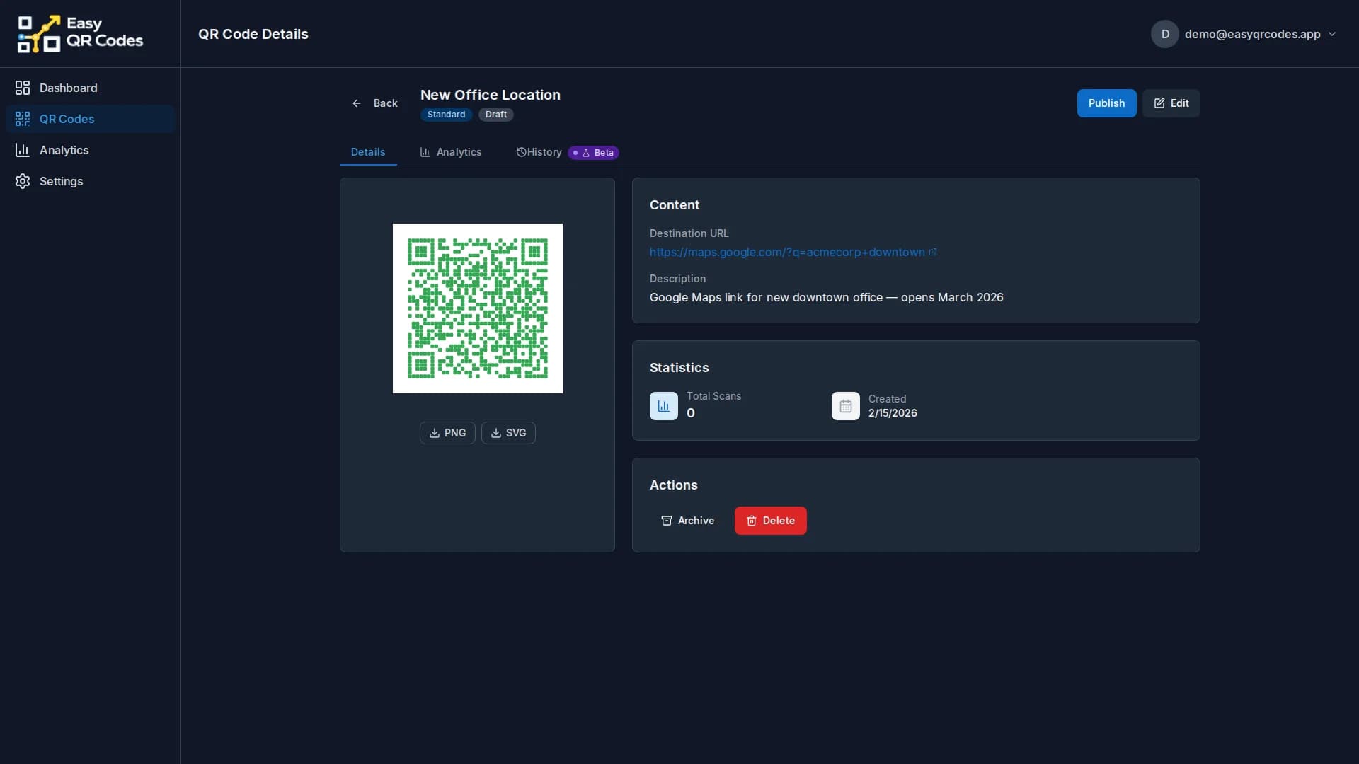 Dynamic QR Codes — Dashboard screenshot