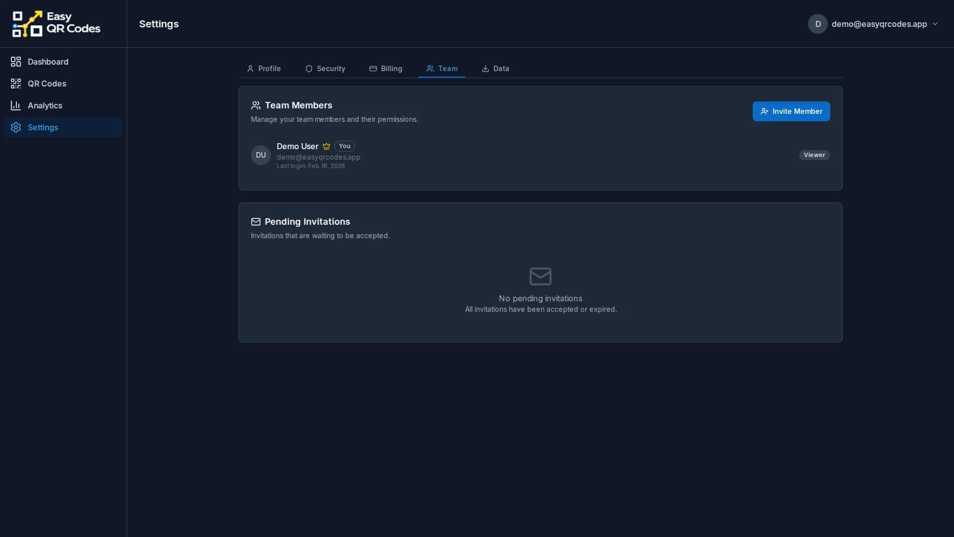 Team Management — Dashboard screenshot
